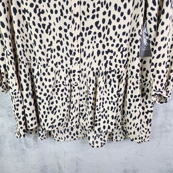 Womens Vince Camuto Leopard Print Blouse Top Button-Down Long Sleeve Size L - Picture 3 of 13